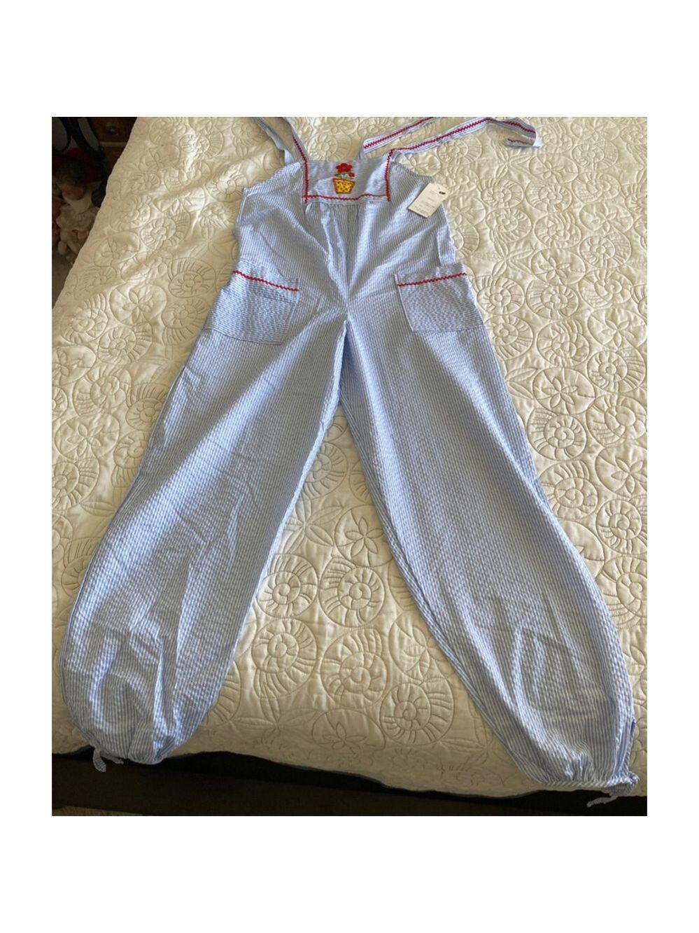 Demi’s young Juniors Blue white & Red Striped Jumpsuit Juniors 7 #0019